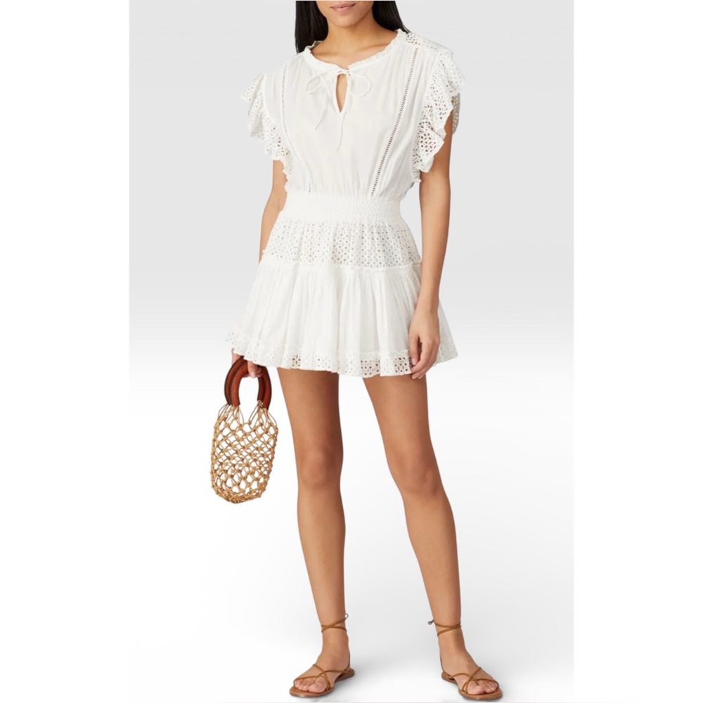 MISA | Sakira Eyelet Mini Dress in White, Size Medium